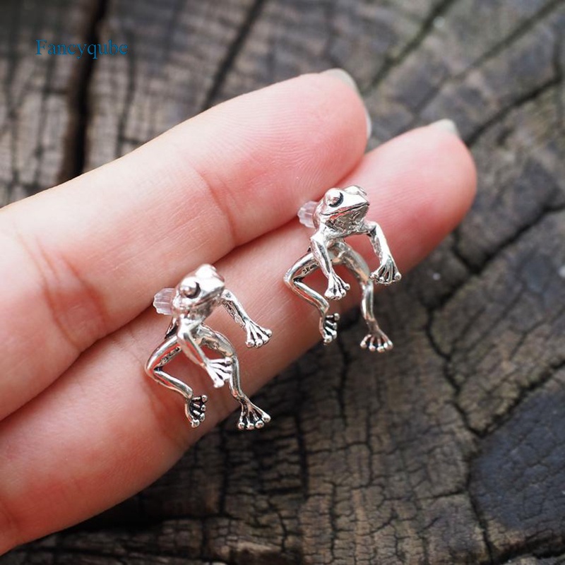 Fancyqube Anting Stud S925 Sterling Silver Bentuk Katak Kecil Warna Emas Untuk Wanita