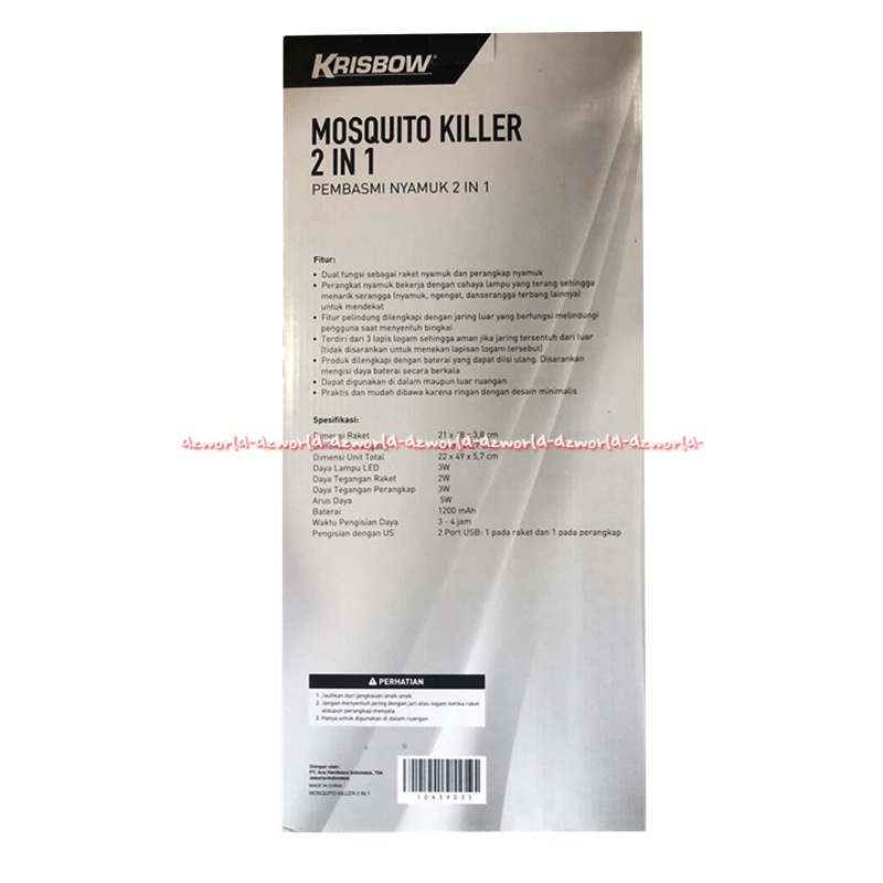 Krisbow Raket &amp; Perangkap Nyamuk 2in1 Bisa Di Charge Mosquito Racket White Putih Raket Perangkap
