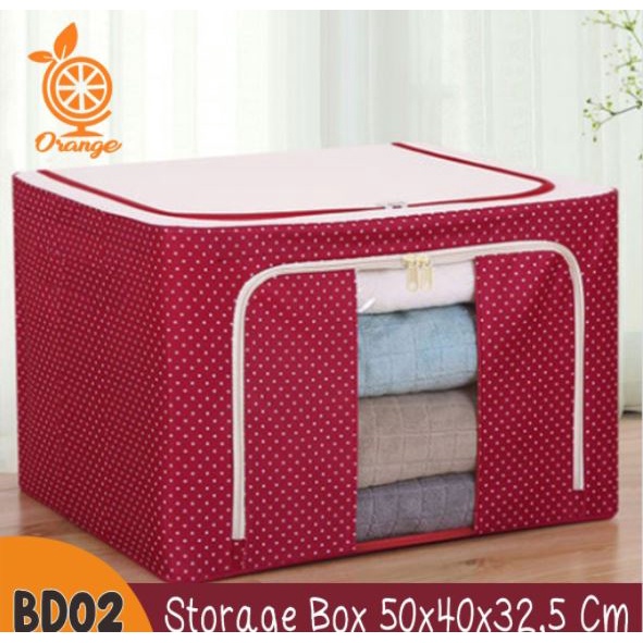 WHI Kotak Penyimpanan Multifungsi Organizer Serbaguna Storage Box 66L Double Zipper Frame Baja Large Besar Multifungsi Termurah