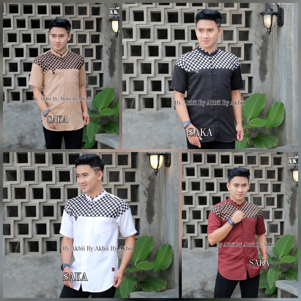 Koko Kurta Muslim Pria Lengan Pendek Motif Catur Kotak Kombinasi Kekinian Toyobo Pakaian Lebaran Idu