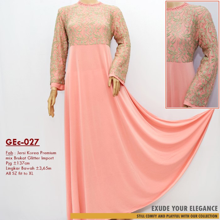 Longdress atau Gamis Pesta bahan Jersey mix Brokat / Brukat