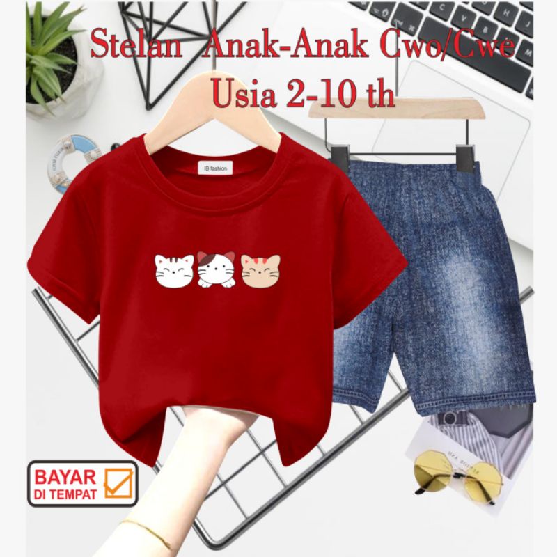 ((IB))SETELAN ANAK2 UNISEX SEMI JEANS/KUCING DIGITAL SABLON