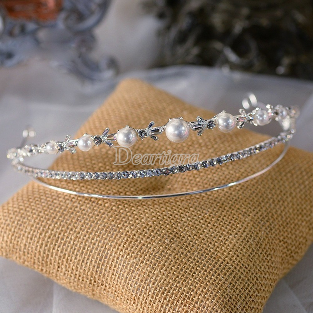 Koreaanse Prinses Parels Bruiden Hoofdbanden Mini Bridal Tiara Hoofddeksel Party Haar Accessoire