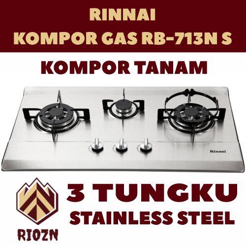 Kompor Gas Tanam Rinnai RB-713N(S)/Rinnai RB 713 NS 3 Tungku stainless