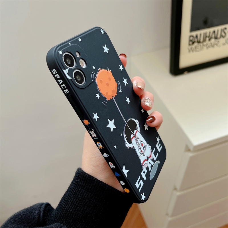 Soft Case Tpu Motif Kartun Astronot Untuk Iphone 13 12 11 Pro Max XS XSMax XR SE 7P 8P 8 7 Plus