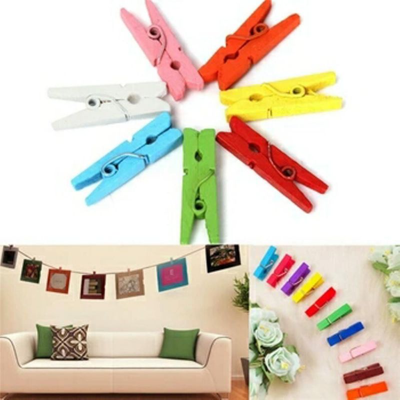 (10pcs) Penjepit Foto kayu Polos Penjepit Foto Warna Warni / Wooden Clip / Jepit Foto / Photo Clip / Wooden Peg