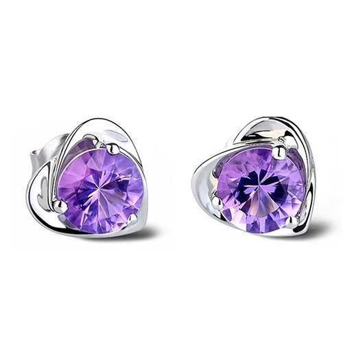 Hu Hu Hu Hu Hu Alat Bantu Pasang Kacamata♡ Anting Tusuk Motif Hati Hias Berlian Imitasi Warna Ungu Untuk Wanita