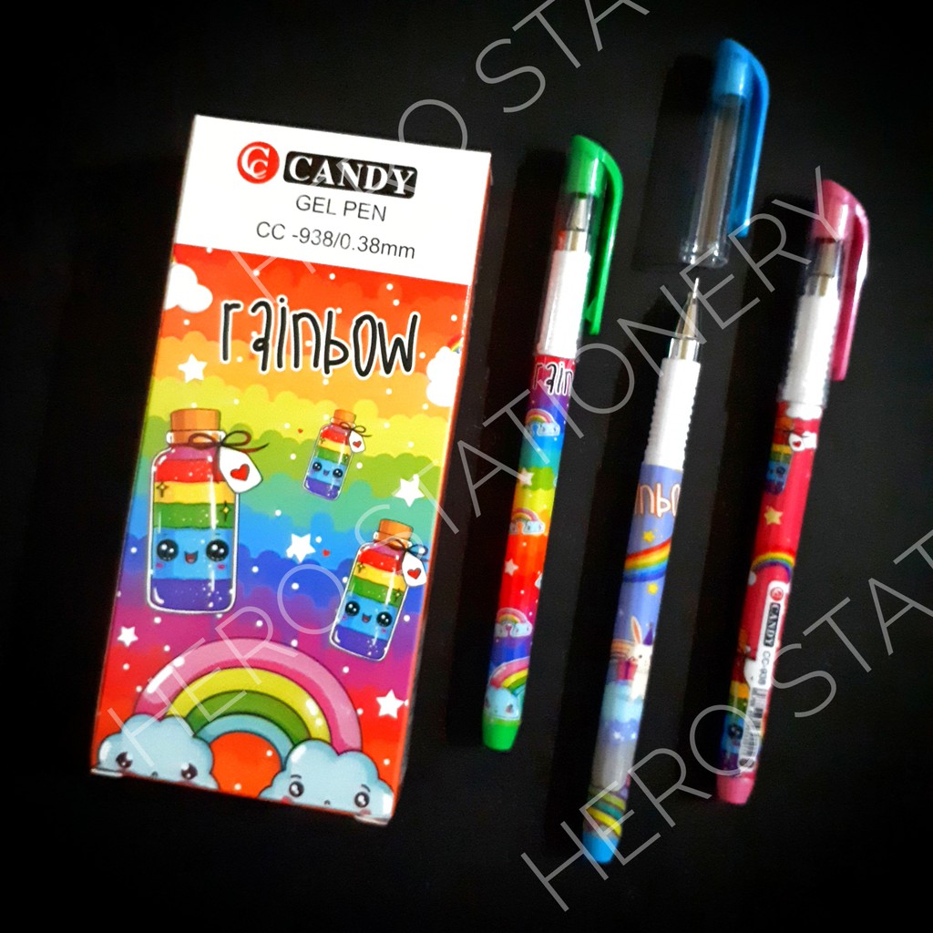 

Pen gel candy rainbow pelangi 0.38 mm CC-938 . 12 unit
