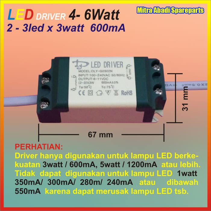 Jual LED Driver Casing Plastik  2 3  3W 3 Watt 600 mA DLY G0302N Diskon