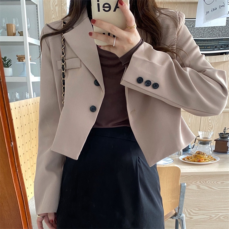 [chaoo.id] V-neck korean style outer basic crop top jaket lengan panjang jaket wanita