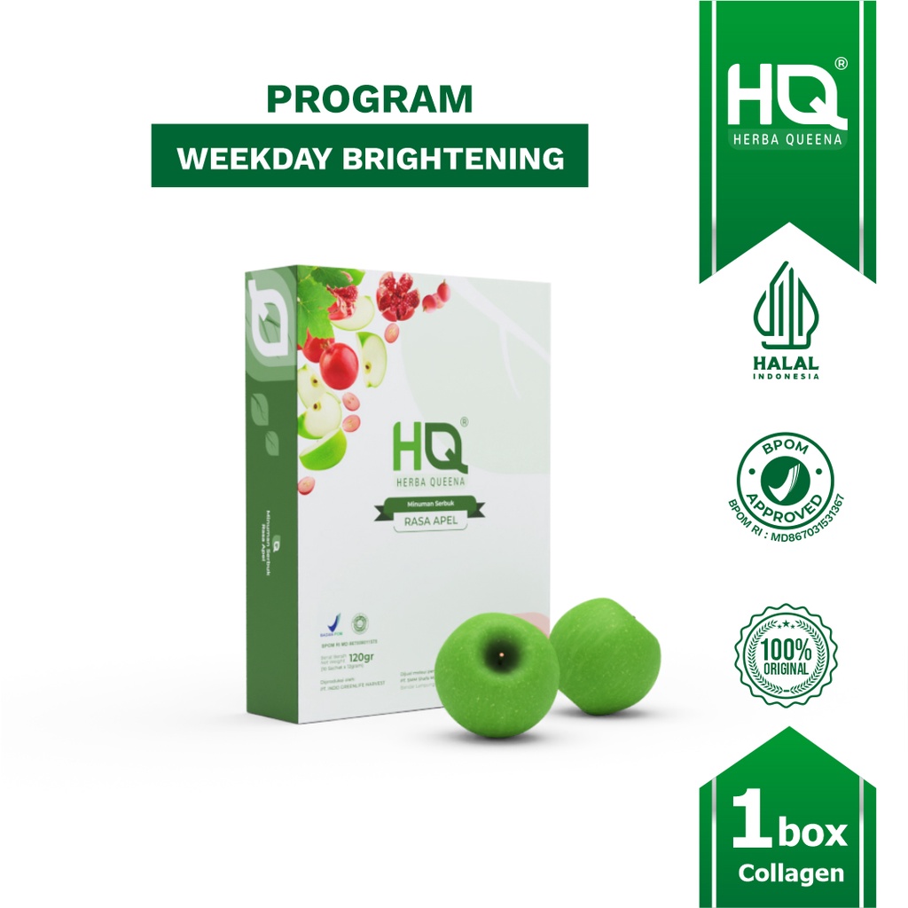 HQ Herba Queena Collagen Minuman Serbuk Kolagen Rasa Apel Herbal 100% (Program Weekday Brightening) 