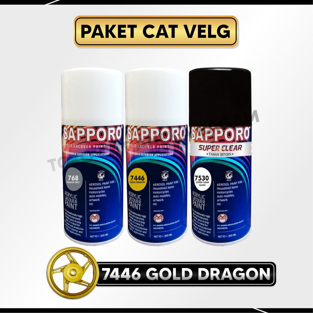 Paket Cat Velg 7446 Gold Dragon / Sapporo / Cat Spray Semprot Aerosol Terbaik