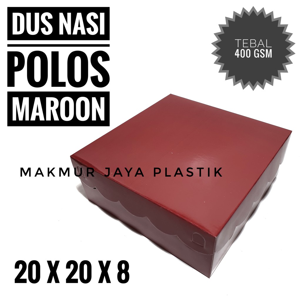 BOX NASI KOTAK DUS 20X20 POLOS WARNA MERAH BAHAN TEBAL 400 GSM