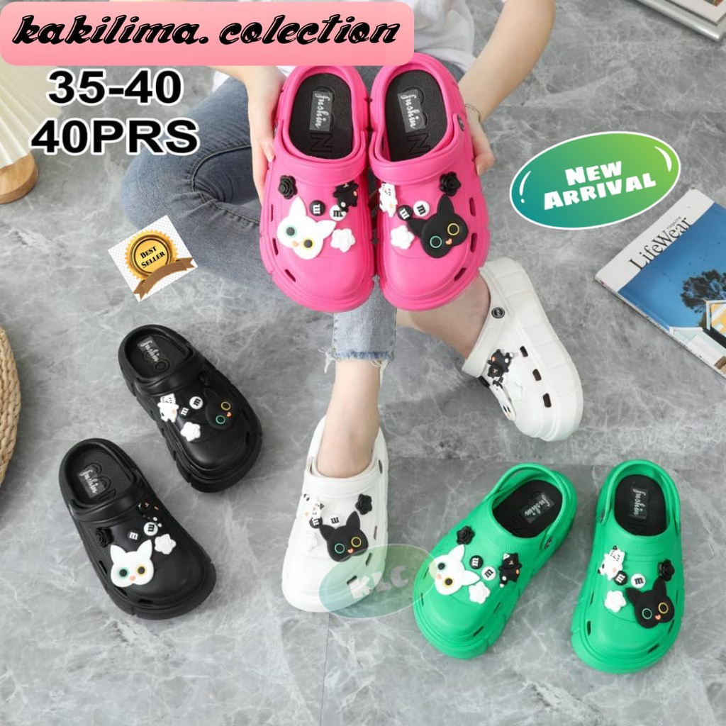 sandal viral korean baim eva rubber wedges perempuan