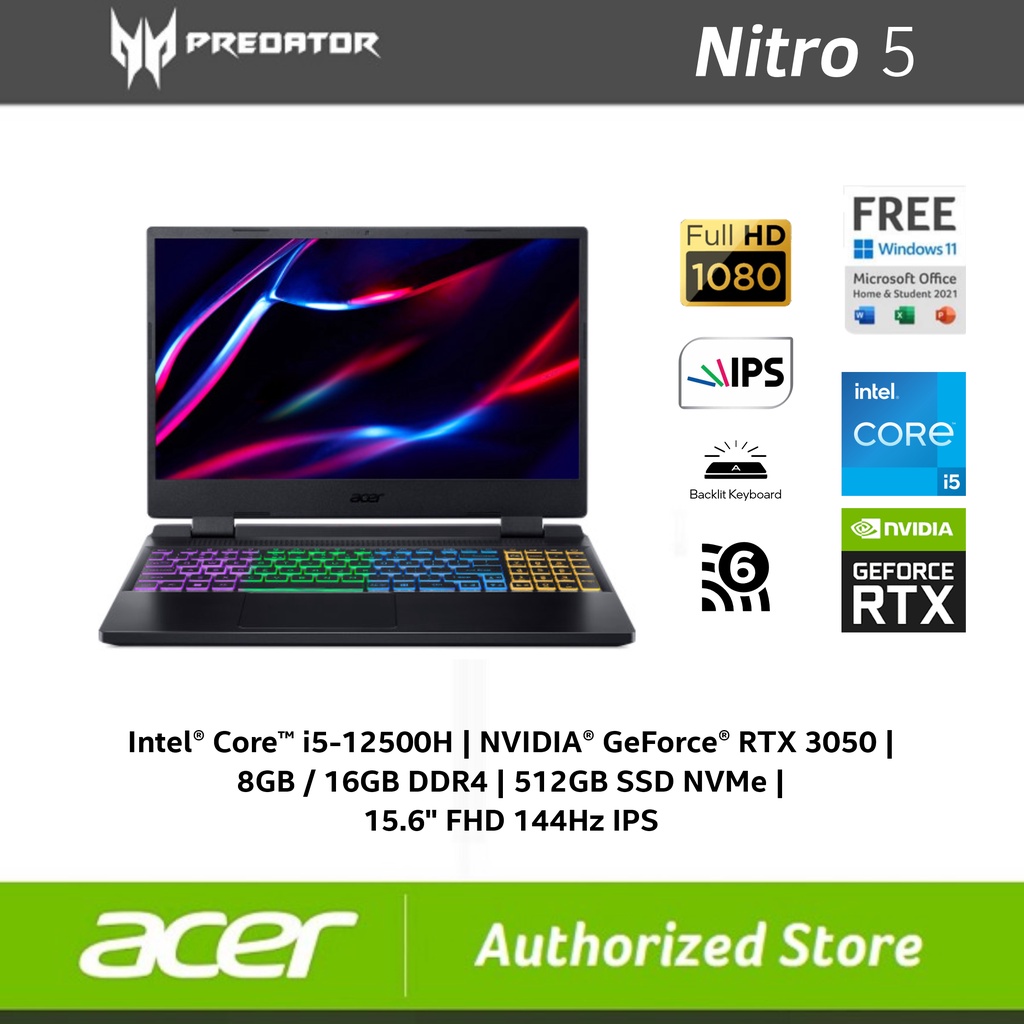 ACER Nitro 5 AN515-58 i5-12500H RAM 8GB / 16GG SSD 512GB RTX3050 4GB 15.6&quot; 144Hz W11 OHS