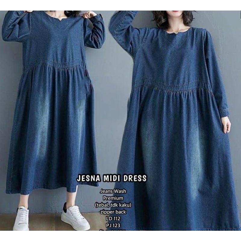 Midi Dress Jeans. Baju Wanita. Jesna