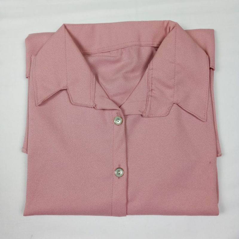 Kemeja Wanita Polos Basic Casual Kombinasi Warna Lengan Panjang Kekinian Korean Style-4