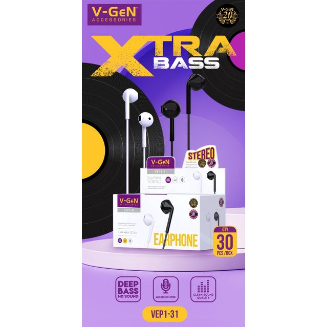 KHANZAACC VGEN VEP1-31 Wired Earphone Xtra Bass Ecer 1 Pcs Non Packaging