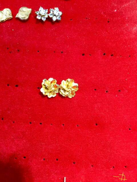 24k Anting duduk paku cucuk stud anak dan dewasa emas asli kadar 85% 24k muda 1 satu - 2 dua g gr gram Bunga sanggul