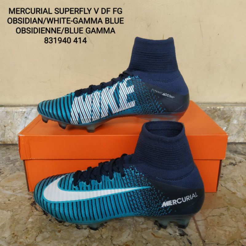 Sepatu Sepak Bola Nike Mercurial Superfly V DF FG White Gamma Blue [ 831940414 ]