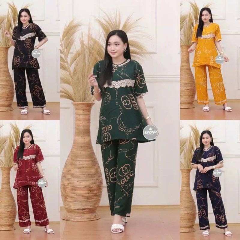 One set CP rayon motif Gucci / Setelan Wanita / One set