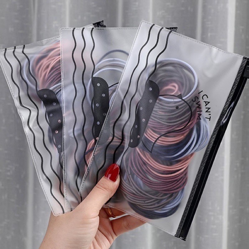 ACCS IKAT RAMBUT KOREA DEWASA ANAK  POLOS 100 PCS FREE POUCH IKAT RAMBUT WARNAWARNI MURAH