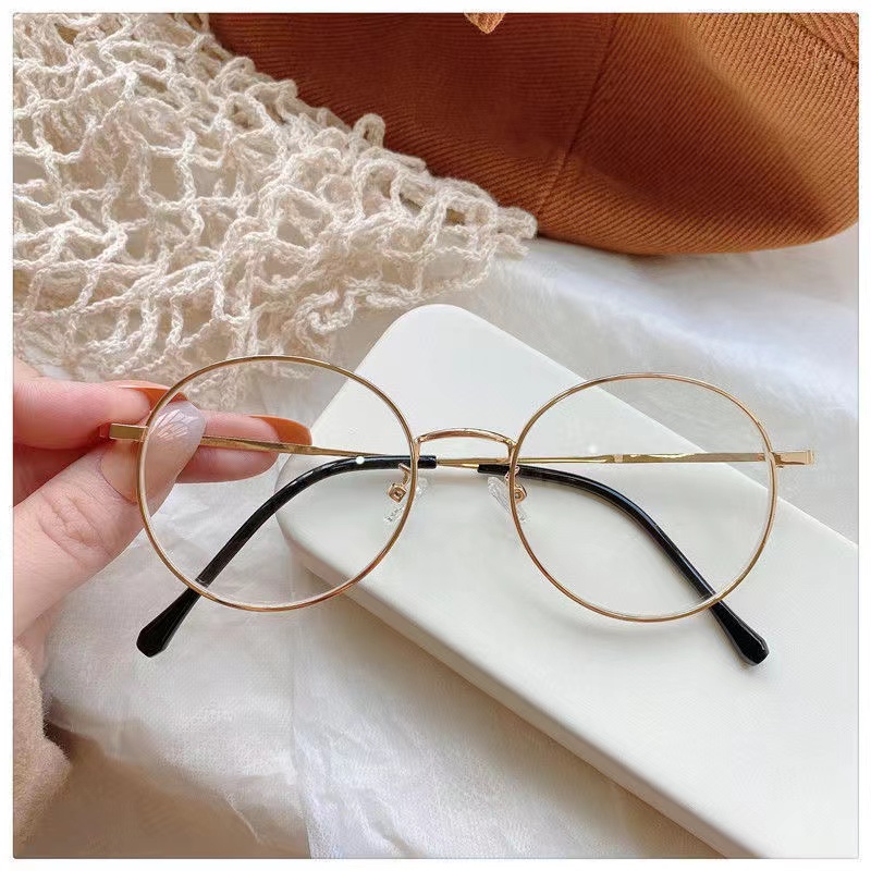 Rowling Impor murah Frame Kacamata Wanita dan Pria Gaya Retro Round Eyeglasses Metal Frame Kacamata Fashion-16-9 rose gold