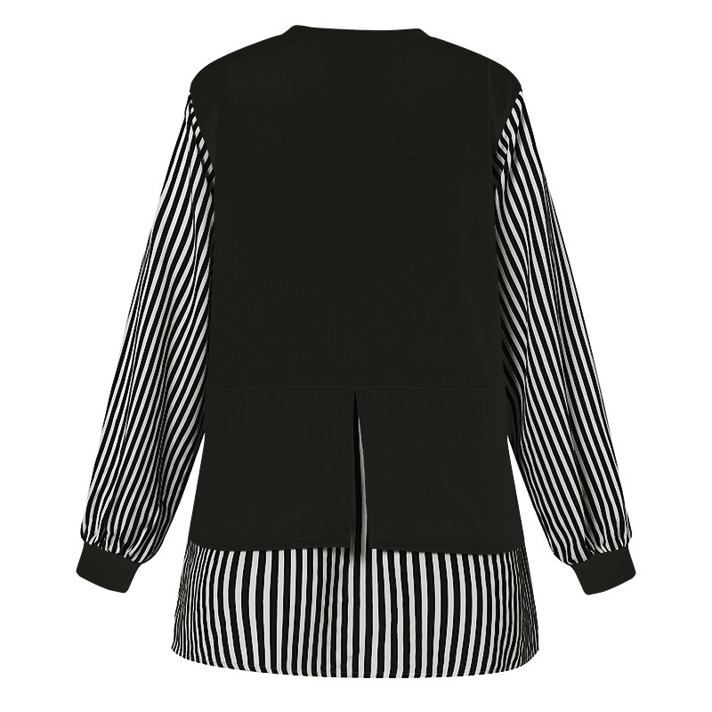 ZANZEA Women Loose Long Sleeve Crew Neck Stripe Patchwork Fashion Blouse