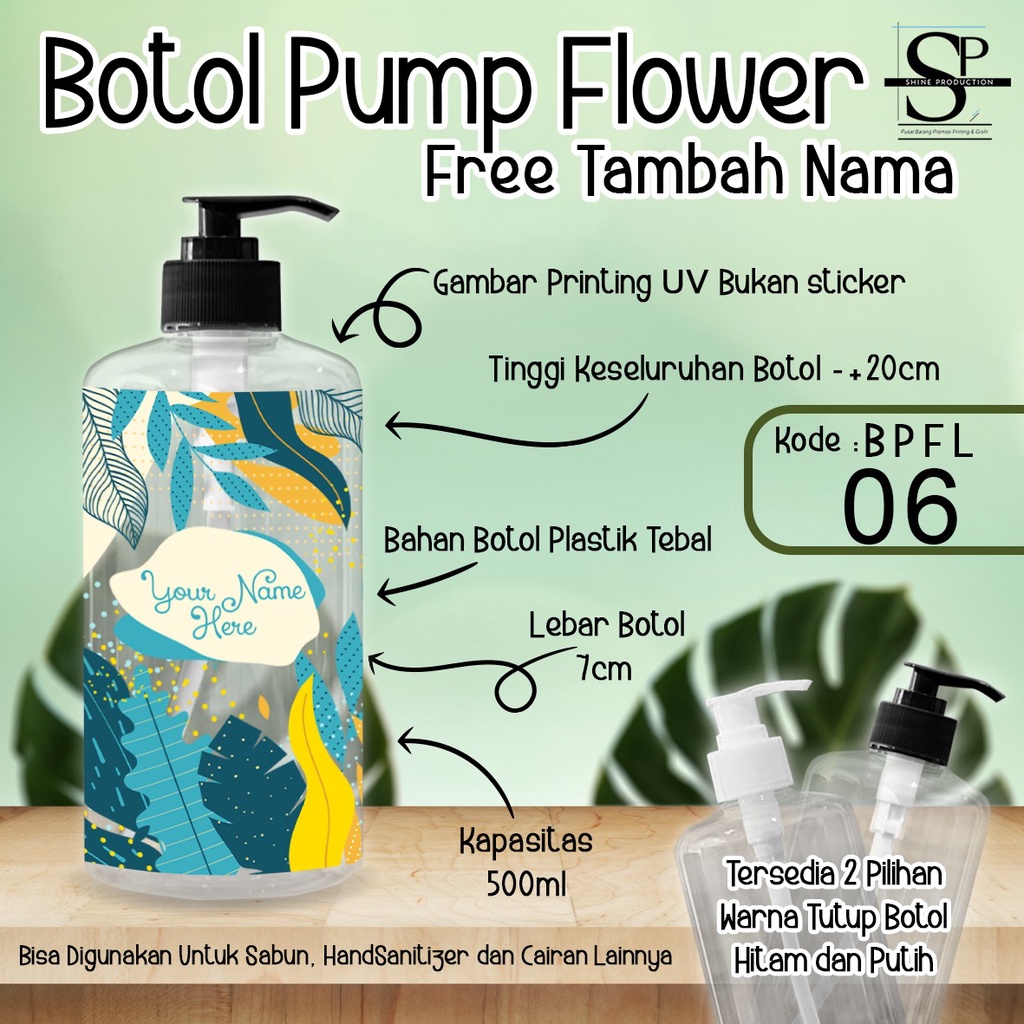 Botol Sabun Pump Motif Bunga Custom Nama