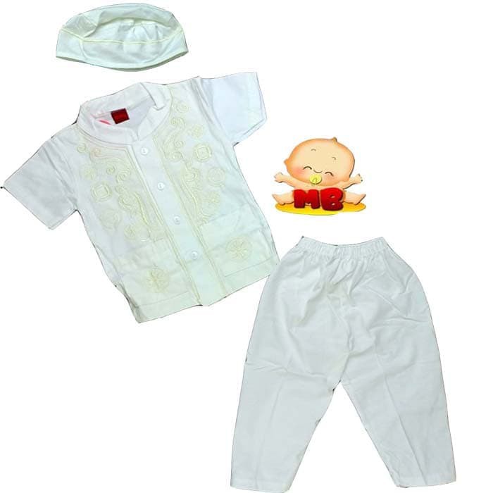 Baju Muslim Bayi Laki Laki koko Bayi Lengan Pendek Putih Tulang