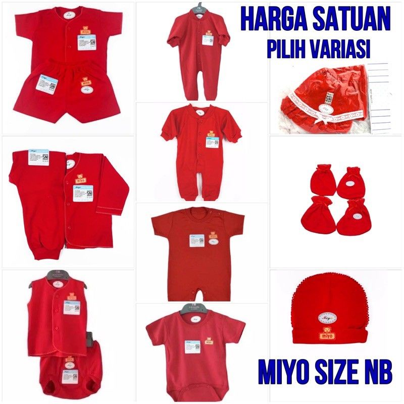 Miyo MERAH STK / Topi / Baju / Celana / Jumper / Romper NB (Satuan)