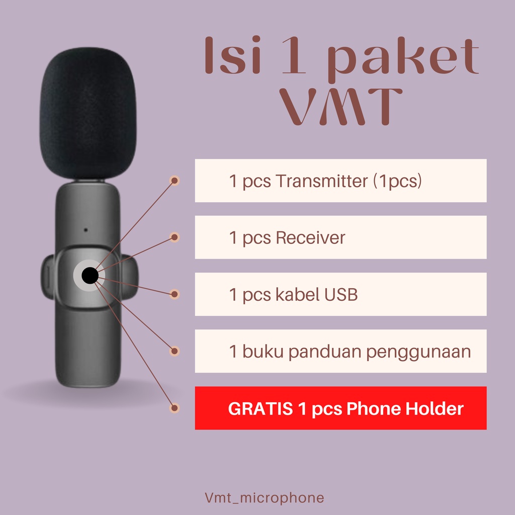 (COD) VMT Microphone Wireless Clip On / Microphone untuk HP tanpa kabel