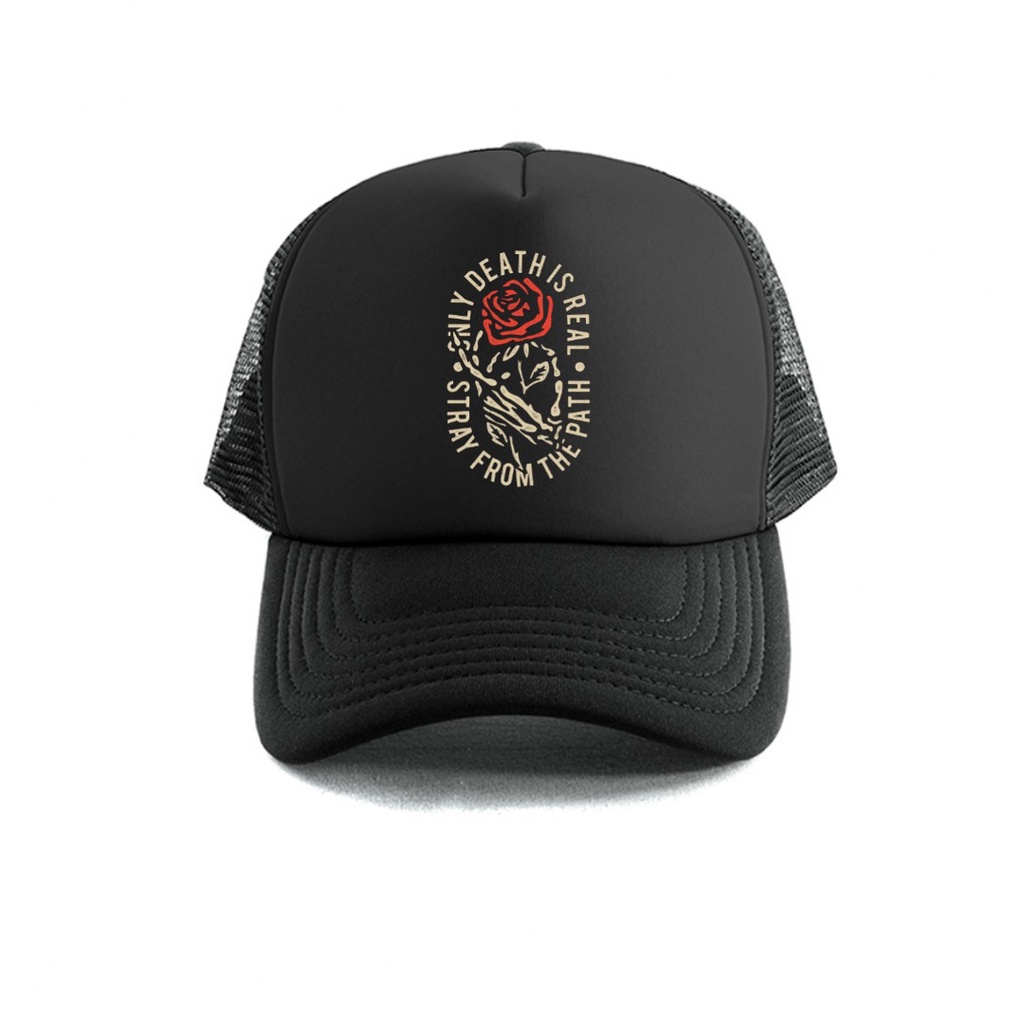Topi Trucker Jaring Distro Pria Kualitas Premium Berkualitas Gambar Keren Tema Quotes Kata Kata Typography Jepang Motor Pantai Holiday Warna Hitam Ukuran Dewasa Terbaru 2025