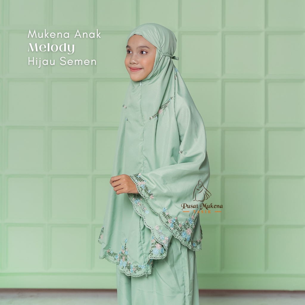 PUSAT GROSIR BELI MUKENA SATU SET (MUKENA + SAJADAH/SEJADAH) ANAK (5-13 TAHUN) 2IN1 KATUN BORDIR MANUAL MELODY