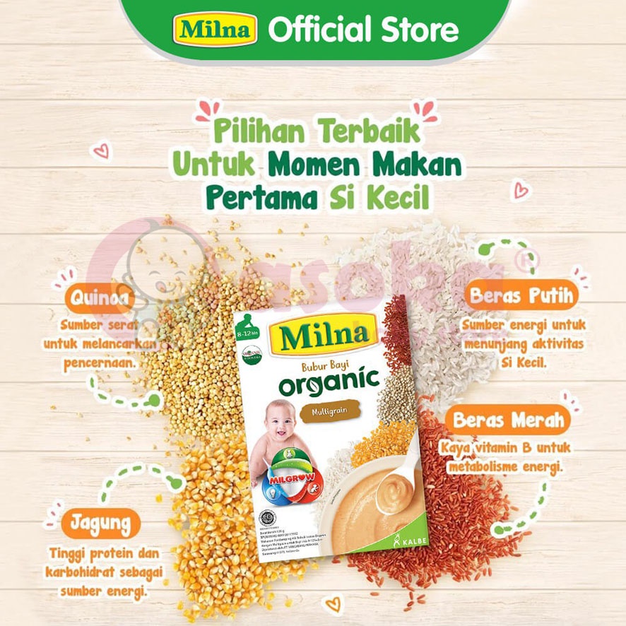 Milna Bubur Bayi Organic 8+ Multigrain 120gr Untuk 8 Bulan Keatas ASOKA