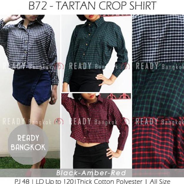 JUAL RUGI SALE PROMO Tartan Crop Shirt women top HIGH QUALITY IMPORT BANGKOK ATASAN KEMEJA WANITA