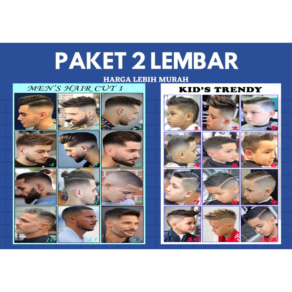 2 lembar Poster pangkas rambut / Model rambut pria / model potong rambut pria / Poster murah / Poste