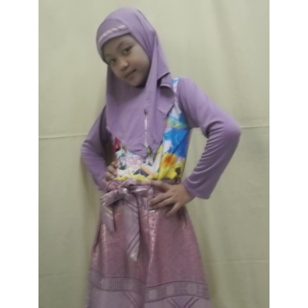 Baju Muslim  Gamis Anak Perempuan, Cewek Umur 6 - 7 Tahun Motif Frozen Bahan Jaguard