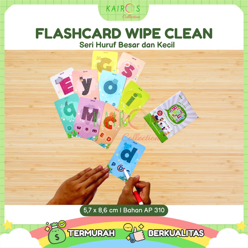 Flashcard Wipe Clean Seri Huruf Besar dan Kecil / Kartu Pintar Belajar Balita Bisa Ditulis Dihapus