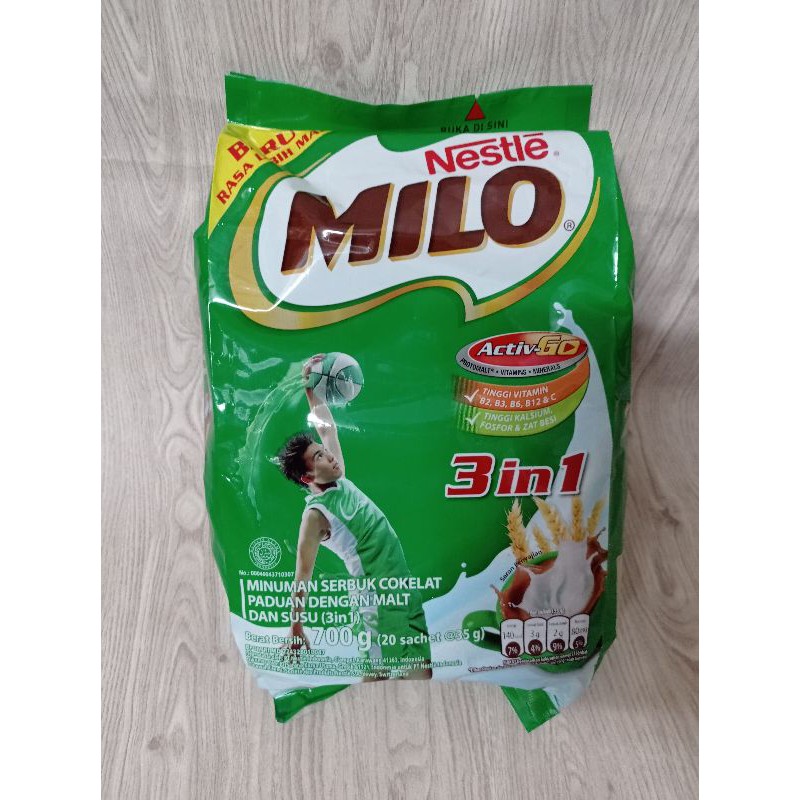 MILO 3in1 - Minuman bubuk coklat - 20 sachet @35gr