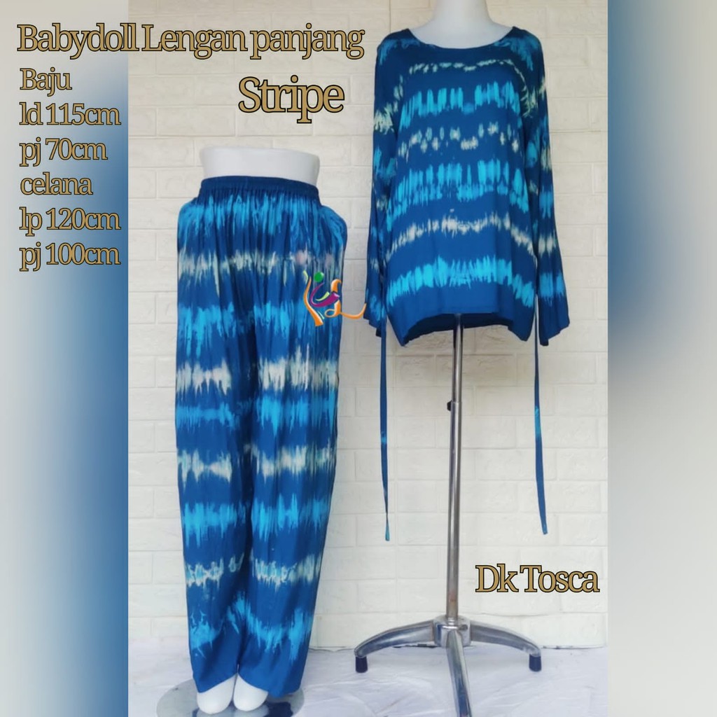 Setelan Smoke Tie dye Baby doll lengan panjang