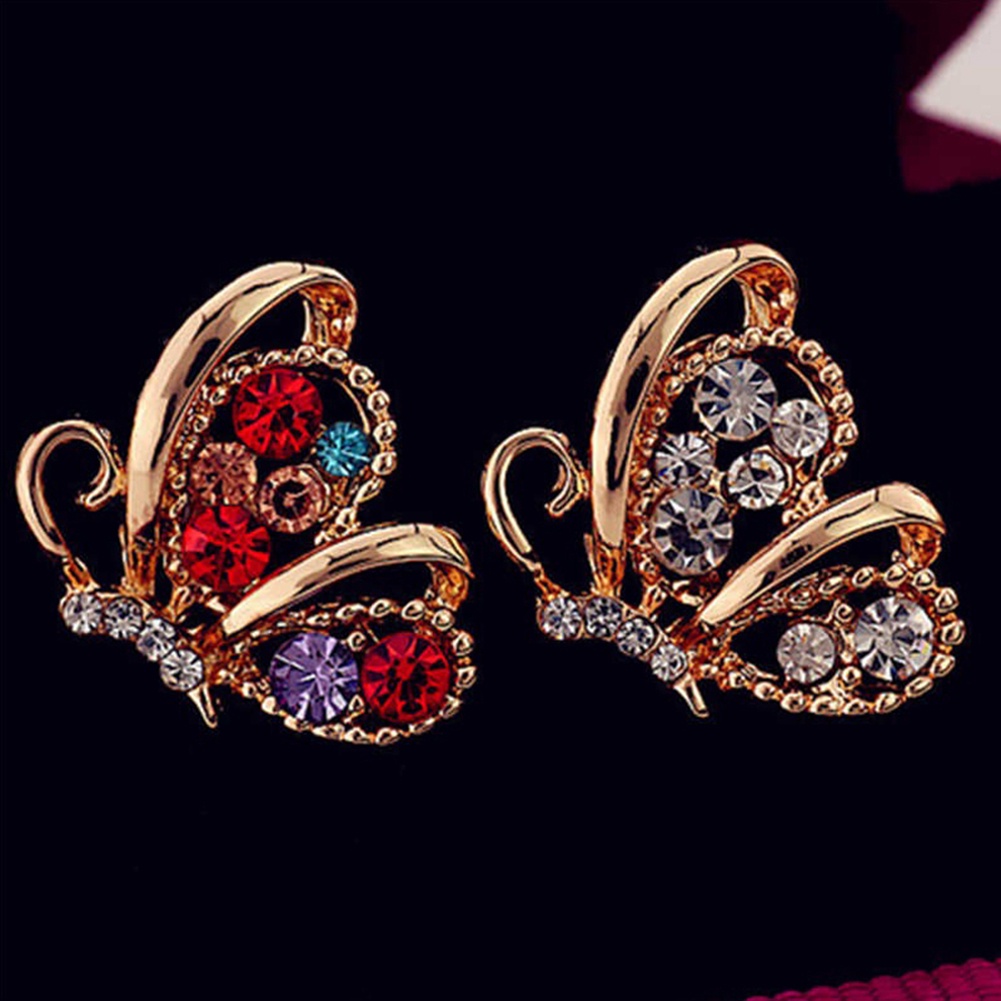 Hu Hu Hu Hu Hu Alat Bantu Pasang Kacamata♡ Anting Stud Bentuk Kupu-Kupu Aksen Berlian Imitasi Untuk Wanita