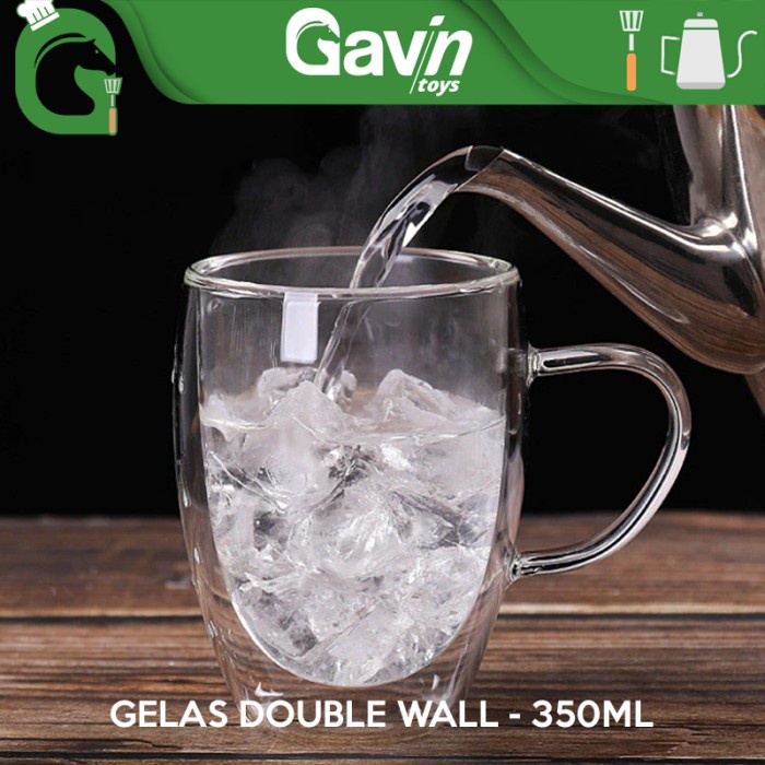 gelas kaca 350ml gelas minum kopi beling double wall glass 350 ml