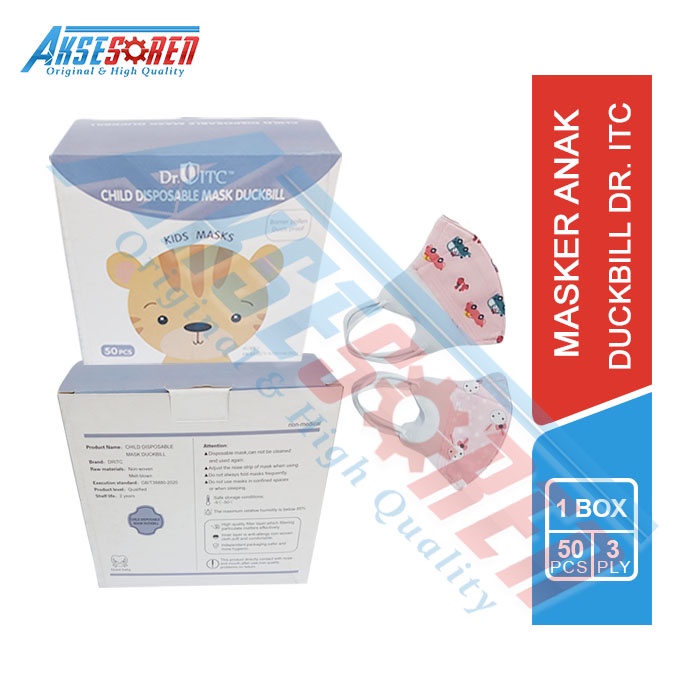 MASKER MEDIS ANAK DUCKBILL DR. ITC [1 BOX / 50 PCS] / MASKER ANAK 3 PLY / MASKER WAJAH / FACE MASK K