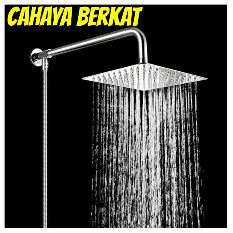 wall shower rain 8in stainless + bracket dan selang tanpa bobok