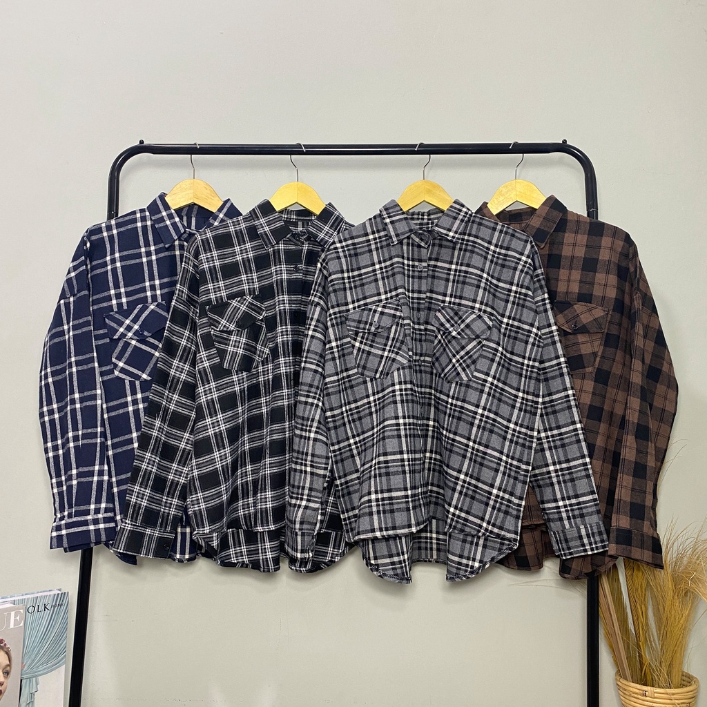 KEMEJA BLOUSE OVERSIZE FEBBY FLANEL DAILY OFFICE SHIRT PREMIUM B409