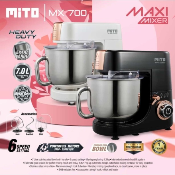 MITO Stand Mixer 7 Liter MX 700 MAXI Stainless Bowl 7L MX700 MX-700