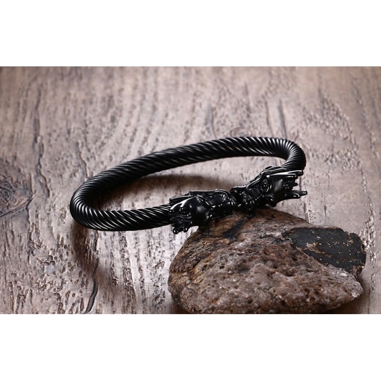 Fashion Trend Men Dragon Head Cuff Gelang Bangle untuk Lelaki Stainless Steel Twisted Wire Viking Vintage Male Jewelry