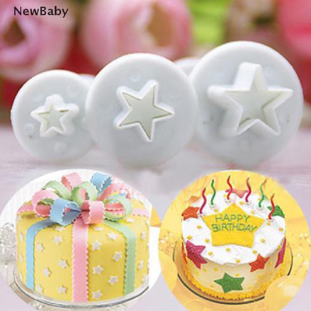 Newbaby 3pcs Cetakan Plunger Fondant Bentuk Bintang Untuk Dekorasi Kue