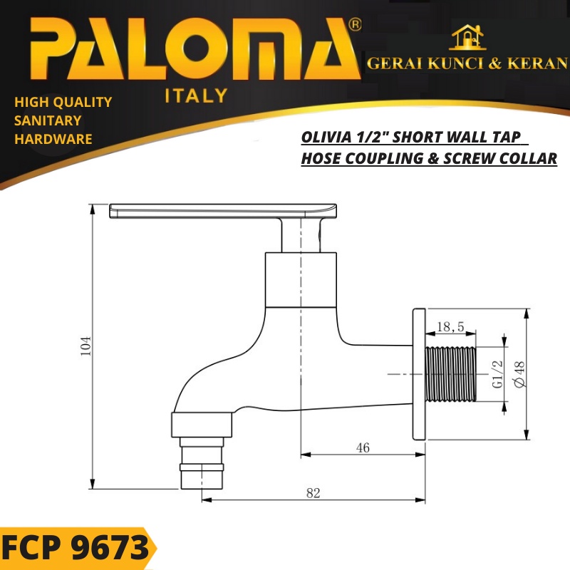 PALOMA FCP 9673 Keran Taman Selang Mesin Cuci Dinding Tembok Kran Air HITAM BLACK MATTE